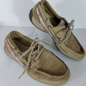 SPERRY Girls Size 2.5 Top Slider Pink Plaid Shoes